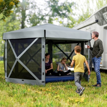 Outsunny Hexagonal Gazebo Approx. 3.6x3m Waterproof Pop-up Folding Gazebo with 5 Side Panels, Bag, Folding Party Tent, UV 30+, Winterproof Garden Tent, Garden Gazebo for Camping, Garden, Festival, Light Grey | Aosom