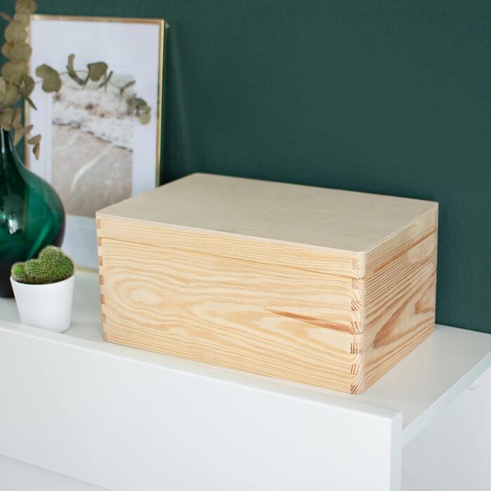 Wooden box with lid - 40x30x24cm, Natural, FSC® - Multi-purpose box without handles - Storage box | Memory box | Craft & Gift box (30 x 20 x 14 cm | M)