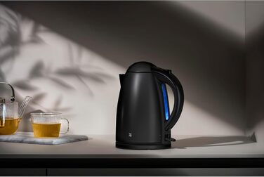 WMF Stelio Electric Kettle, Stainless Steel, 1.7L, Electric Kettle with Scale Filter, 2400 W, Illuminated Water Level Indicator, Matte Black Stainless Steel