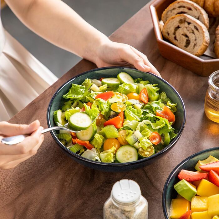 Набір тарілок для супу Vancasso Bonbon (6 шт.), супові миски з кераміки, 21,7 x 5,5 см, великі глибокі тарілки для пасти, локшини, рамен, салату, придатні для миття в посудомийній машині та використання в мікрохвильовій печі (зелені)