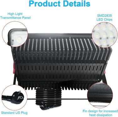 LED Floodlights Outdoor 400W, 2 Pack 40000LM LED Outdoor Floodlights 6500K Cool White LED Spotlights IP66 Waterproof Construction Lights LED Floodlight for Garden, Garage, Sports Field, Yard, Driveway