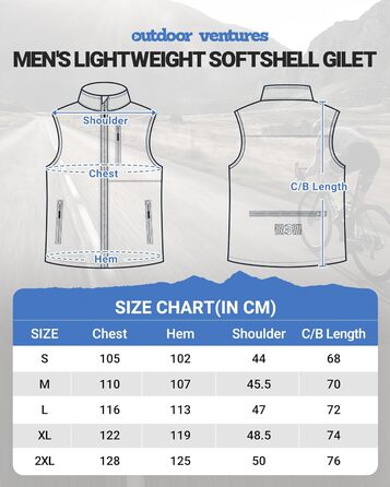 Чоловіча розтягувана жилетка Outdoor Ventures Softshe - водонепроникна, вітрозахисна, для їзди на велосипеді, M, середньо-блакитна
