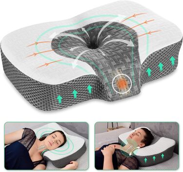 Elviros Orthopedic Memory Foam Pillow, Head Pillow for Neck Pain, Sleep Pillow, Ergonomic Neck Roll, Neck Support Pillow, Anti-Snoring Pillow for Side Sleepers, Stomach Sleepers, White