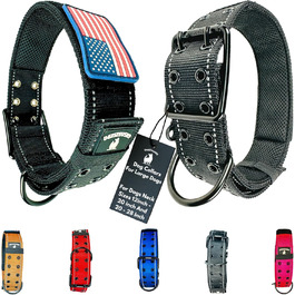 Нашийник для собак K9, тактичний, військового стилю, 5.1 см, міцний нейлон, для великих собак, прапор США (50.8 - 71.1 см, чорний)