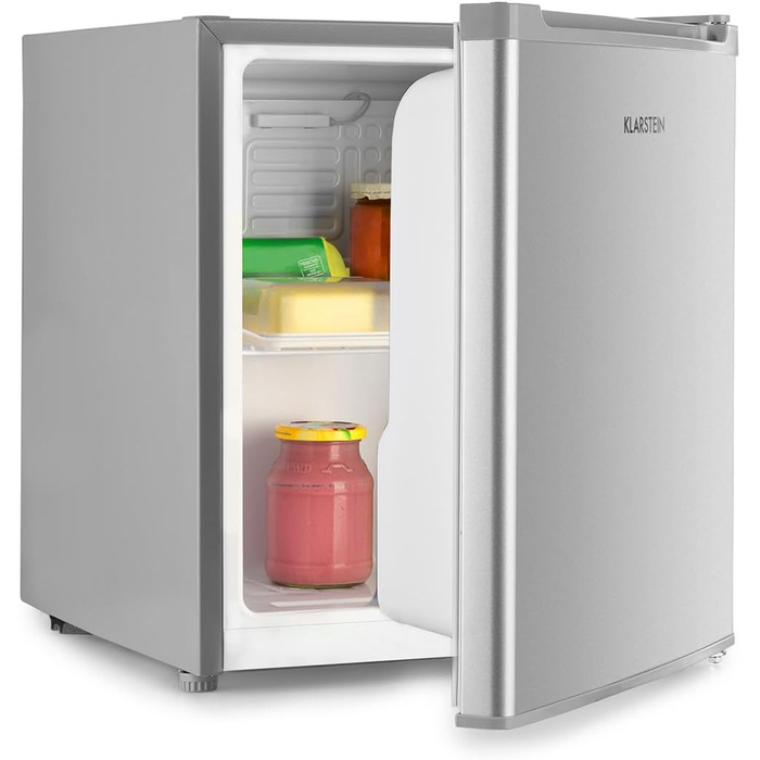 Klarstein Neo Silver Mini Fridge - 23L Compact Refrigerator for Drinks & Skincare - Quiet Operation, Adjustable Shelf