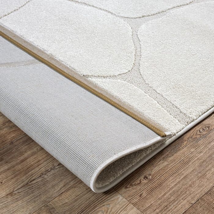 Килим Everest - сучасний коротковорсовий килим для вітальні та спальні з ефектом висоти-низькості, 3D ефект, висока щільність ворсу та приємна м'якість, дизайн Panglao, кремовий (200 x 290 см)