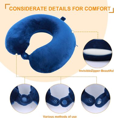 Подушка для шиї, 100% Memory Foam, U-подібна, легка, портативна, для подорожей (синя)