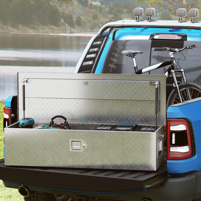 HOMCOM Tool Box Storage Box made of Aluminum with Side Handles, Lock and Keys, Truck Tool Box, Storage Box for Trailer, 99 x 33 x 25.5 cm | Aosom