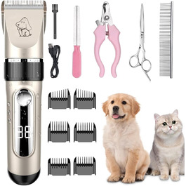 Професійна машинка для стрижки собак IPX7, водонепроникна, з LCD-дисплеєм, золота