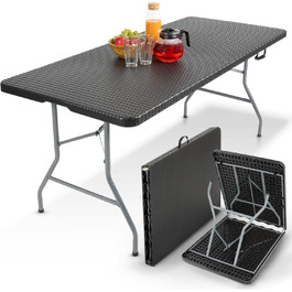 Складаний садовий стіл Arebos Buffettisch 182x74x74 см, чорний | для 8 осіб | з ручкою для перенесення | стіл для вечірок та кемпінгу