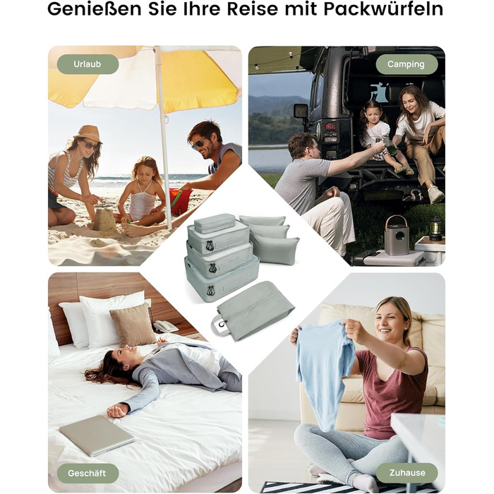 Органайзери для валізи Packing Cubes, 8 шт., сірі - дорожній набір для подорожей, водонепроникні, з косметичкою