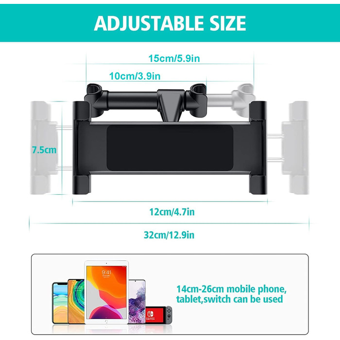 Тримач для планшета в авто, універсальний, висувний, для iPad, iPhone, Samsung Galaxy Tab, Switch (4.7-13 дюймів)