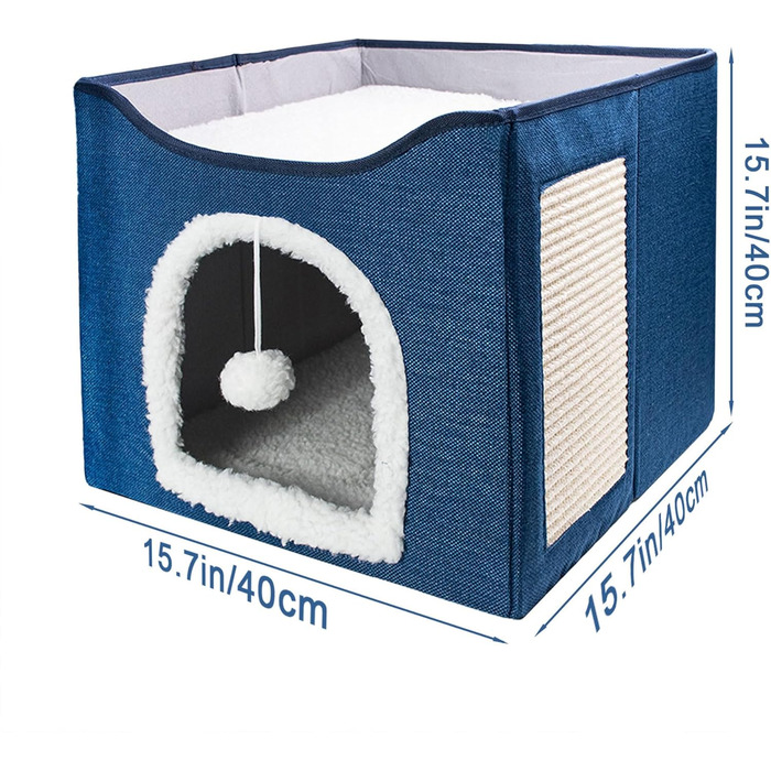 Кітняча хатинка FURRYPAWS - затишний будиночок для котів, підходить для дому та вулиці, стабільна конструкція, ідеально для котів та кошенят (2-ярусний, блакитний)