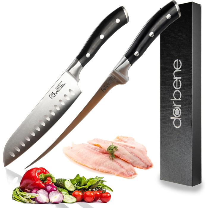 Набір кухонних ножів DarBene Santoku P-Series (C-2) - 18 см, професійний, з нержавіючої сталі, ергономічна ручка, для дому та ресторанів