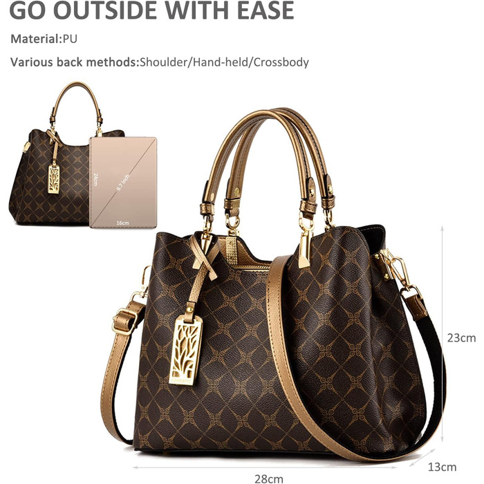 Сумка жіноча Nicole & Doris елегантна шопер середнього розміру з PU шкіри коричнева з брелоком