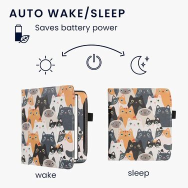 Чохол-книжка kwmobile для Pocketbook Era/Era Color з кишенею та лямкою - з зображенням жінки, що читає, чорно-бежевий (коти)