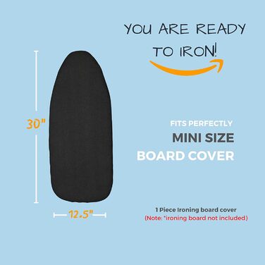 Smart Ironing Board Cover and Pad - Standard Size, fits small mini-boards, easy placement, extra thick padding, elastic cord, heat-reflective (black, 31.8 x 76.2 / 12.5
