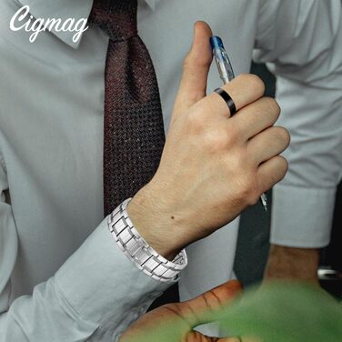 Браслет для лімфодренажу з магнітами для чоловіків, титан, регульований, з інструментом для зняття та подарунковою коробкою (Чорний) (3 ряди срібла)