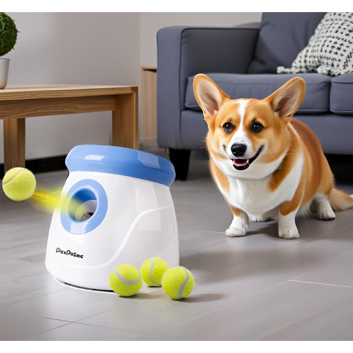 Автоматична машинка для метання м'ячів Pet Prime для собак, 10-40 футів, з 6 тенісними м'ячами (2,5''), для великих собак, синя
