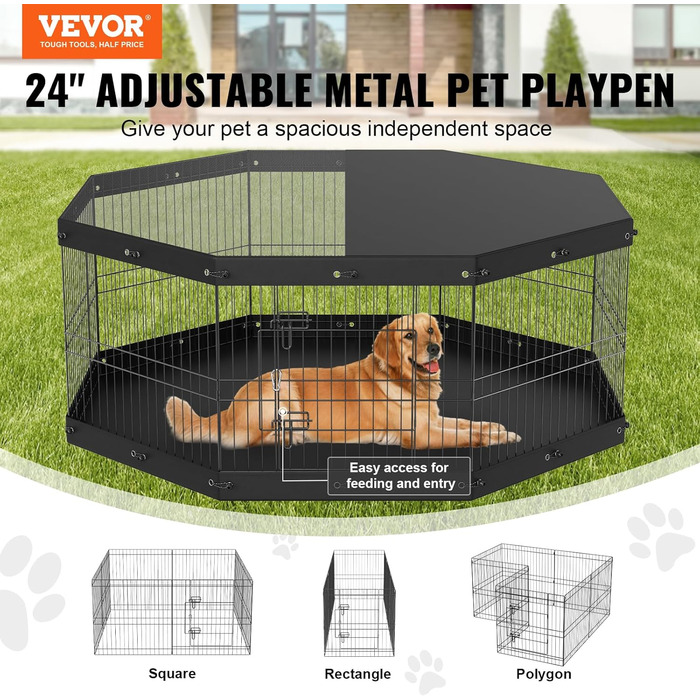 VEVOR 8-Panel Foldable Dog Playpen - 61cm High, Waterproof Oxford Fabric with Mat & Cover