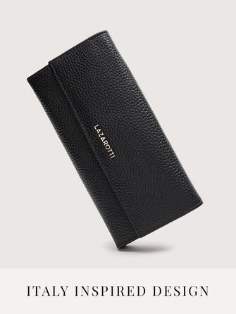 Lazarotti Bologna Large Leather Wallet for Women | with Snap Button, Large Zipper Compartment, 12 Card Slots, RFID Protection | 19 x 10 x 3 cm (2 Adjustable Widths)