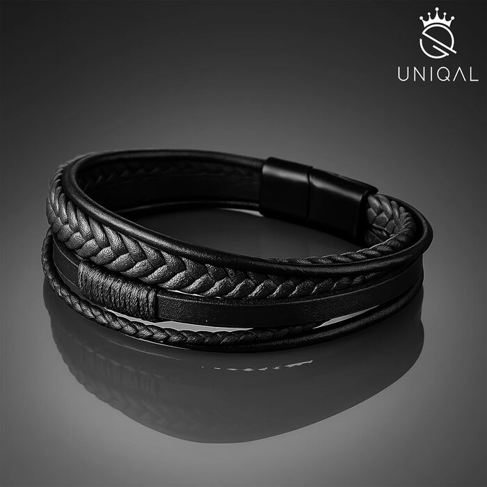 Браслет чоловічий шкіряний UNIQAL 'FEATHER' з нержавіючої сталі, 23 см (чорний)