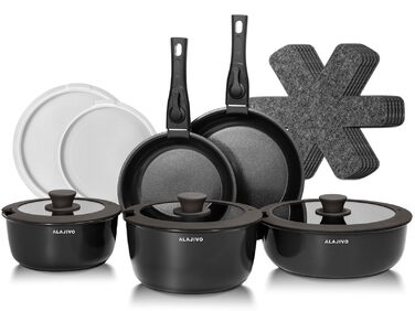 Набір посуду 17 предметів з знімним ручками, антипригарне покриття, для всіх типів плит, включаючи індукційні, сумісний з духовкою (темно-сірий)