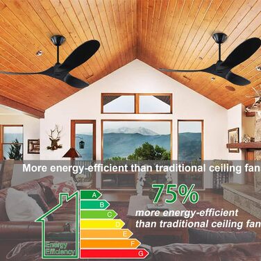 Стеля вентилятор 152 см з ДК-двигуном, 60 дюймів, з пультом керування, 3 лопаті, для дому та вулиці, з таймером (чорний)