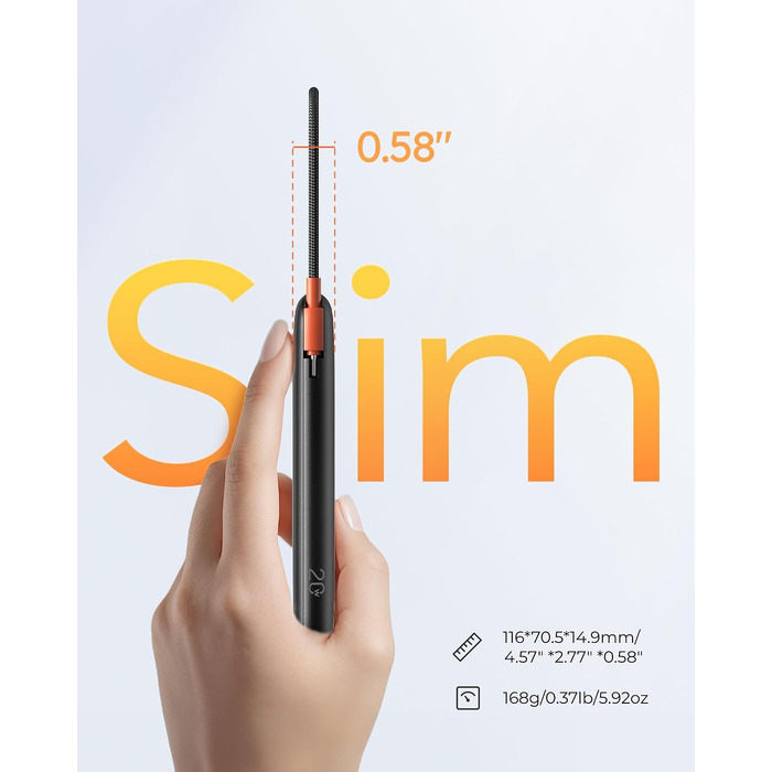 Повербанк VIYISI 10000mAh ультратонкий із вбудованим кабелем USB-C, чорний