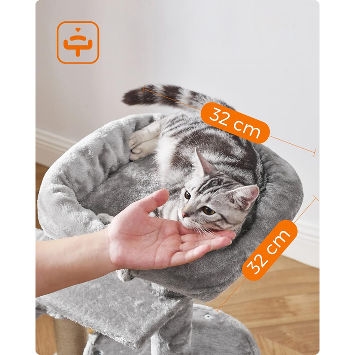 Feandrea Cat Tree, Small Cat Tree, Multi-Tiered, 68 cm, PCT59G (Light Grey)