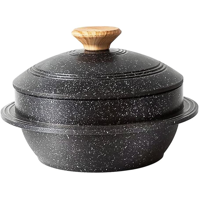 Корейська кам'яна чаша Bobikuke з кришкою, 20 см, для долсот бібімбапу та гарячих страв, 2,3 л, чорна