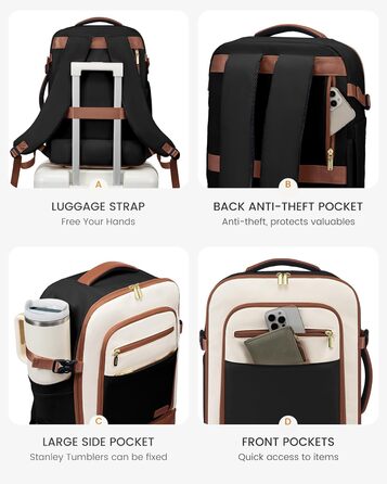LOVEVOOK Рюкзак для ручної поклажі 40L з окремим відділенням для взуття, рюкзак-валіза для подорожей, жіночий, з відділенням для мокрого та сухого, 3 шт. (Бежевий, Зелений, Чорний, Білий, Коричневий)