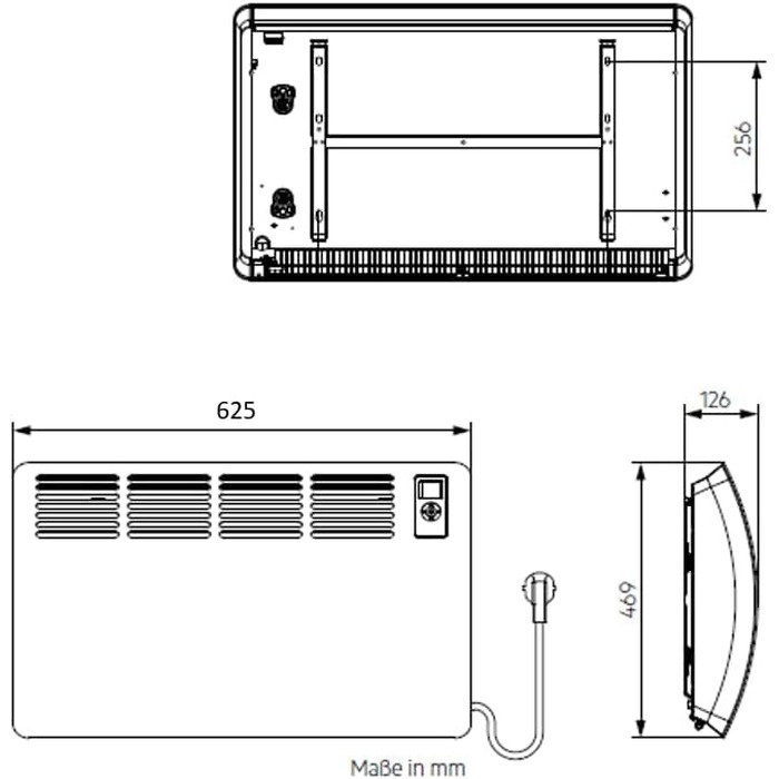Настінний конвектор AEG WKL 2005, 2000 Вт, для приміщень до 20 м², з LC-дисплеєм, тижневим таймером та металевим корпусом, 236535