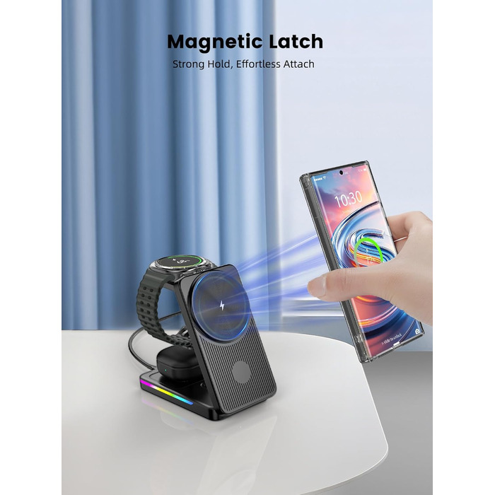 Магнітна зарядна станція 3-в-1 для Samsung Galaxy S26 Ultra, S25, Z Fold 7, Z Flip 7, Galaxy Watch Ultra 8/7/6 та Buds Pro 3 - бездротова, складна, чорна