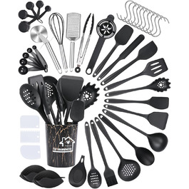 Набір кухонних аксесуарів Czemo 43 шт. з силікону: кухонні помічники, посуд, лопатки, ложки, чорний