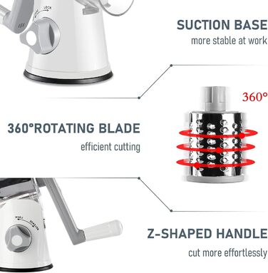 Трокер для овочів з ручкою та 3 наборами терлок: для овочів, сиру, льоду, зелені. Білий