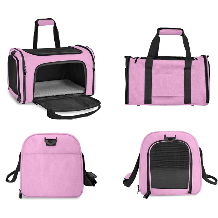 Транспортна сумка для кота/собаки, складана переноска для домашніх тварин середнього розміру (51x33x33 см, рожева)