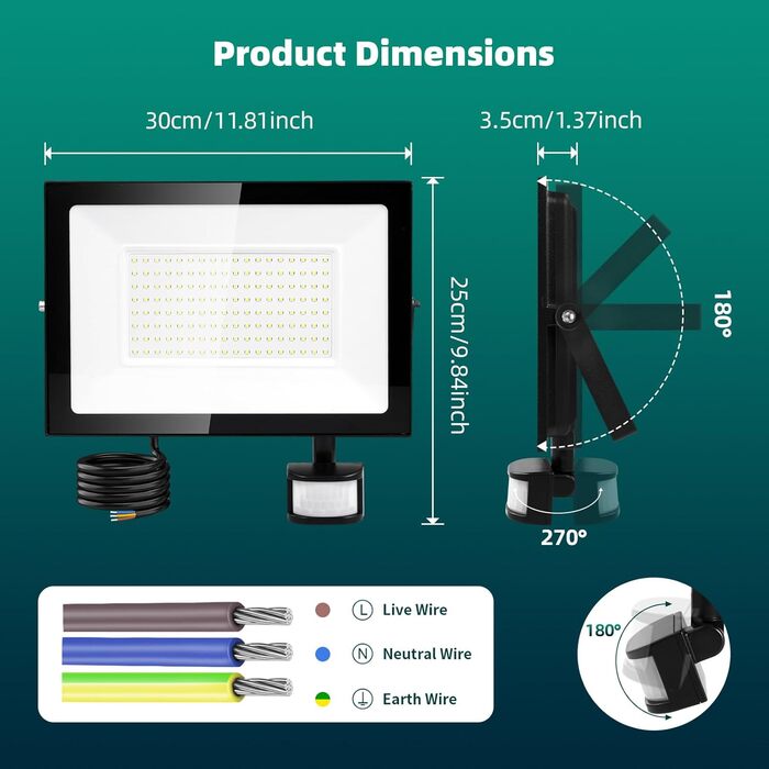 Viugreum 2Pack LED Flood Lights Outdoor with Motion Sensor 15000LM Outdoor Light Cold White Spotlight with Remote Control Floodlight Outdoor Spotlight IP67 Waterproof Floodlight with 2 Screws for Garden (150w, 1PCS)