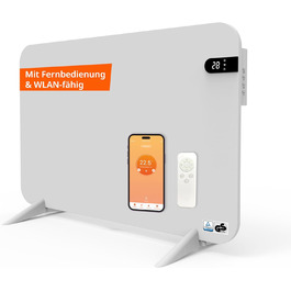Обігрівач KönigsHaus 450W Smart Dual-Інфрачервоний V2 - підлоговий/настінний - керування через Wi-Fi, пульт - з тримачем для рушників, ніжки та кріплення - білий, з дисплеєм