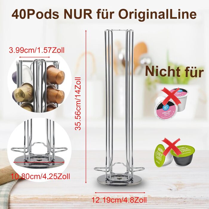 Підставка для капсул Nespresso, обертова, на 40 капсул, срібна