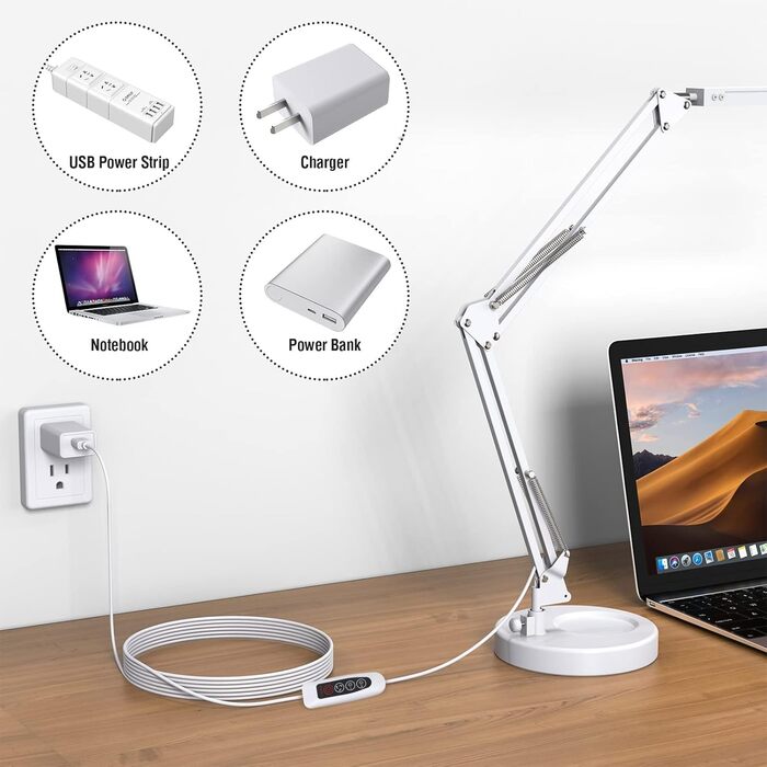 SKYLEO Dimmable Desk Lamp with Clip - Eye Protection LED Task Lamp - 3 Modes & 10 Brightness Levels - Black