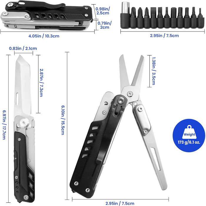 HONZIN Multitool 5-in-1 Multifunctional Pocket Knife, Folding Knife Scissors, Detachable Stainless Steel Geometric Knife for Outdoor Use, with Drawstring Pouch (Extra 11 Screwdriver Inserts)