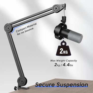Кріплення для мікрофона FIFINE, регульований штатив, адаптер 3/8' - 5/8', кліпса для мікрофона, 3 кабельних стяжки, білий (чорний)