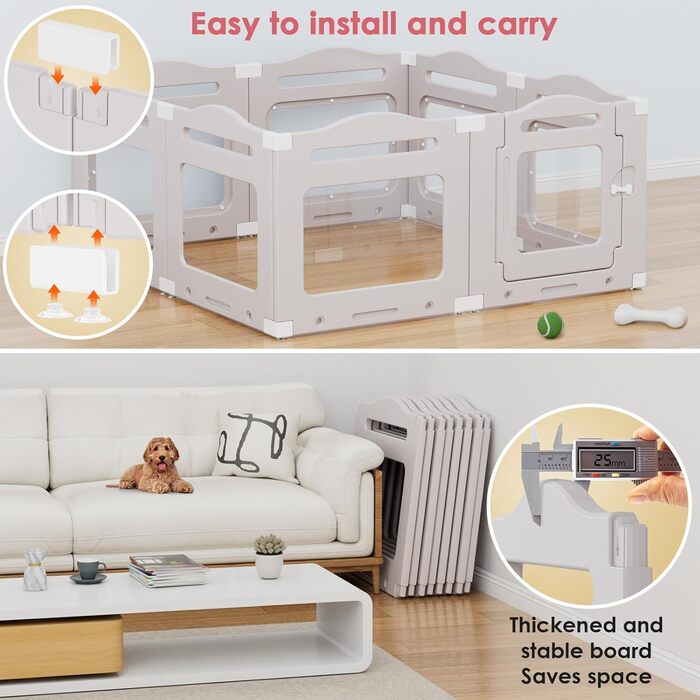 Клітка для цуценят з акрилу 60 см, 7+1 шт. з дверцятами, без ґрат, для дому, з присосками, прозора, теплий сірий колір, для собак та цуценят