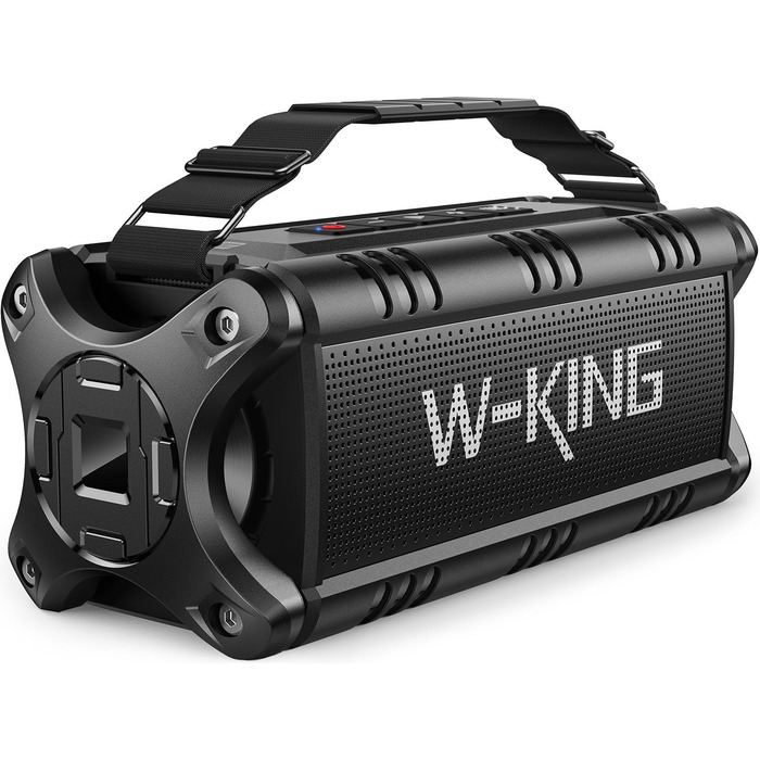 W-KING Портативна Bluetooth Колонка 90W з Глибоким Басом, DSP, 40 годин акумулятора та IPX6 Захистом від Води. Підтримка Powerbank, EQ, AUX та TF-карта. Чорний Колір. Ідеально для кемпінгу, пляжу та саду.