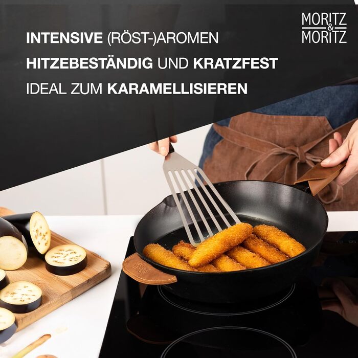 Чавунна сковорода Moritz & Moritz 28 см з антипригарним покриттям для індукції, всіх плит, духовки та гриля + лопатка