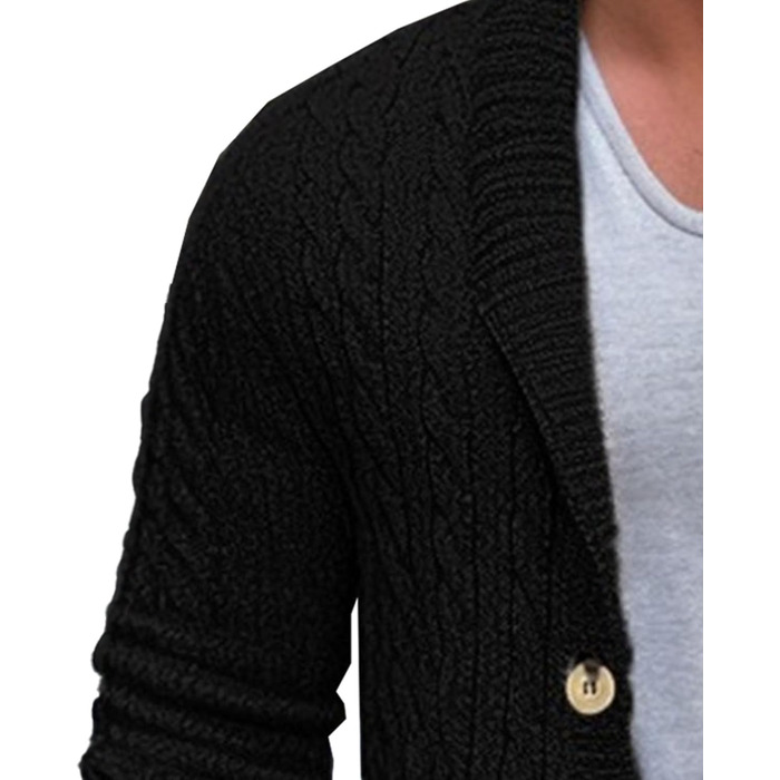 Чоловіча в'язана жилетка з коміром-шарфом, довга жилетка, з ґудзиками, в'язана з ефектом скручування, чорна, розмір L