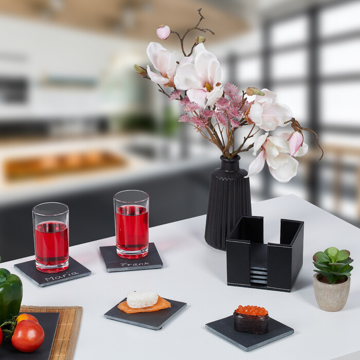 Relaxdays Slate Coasters Набір з 8 штук з коробкою