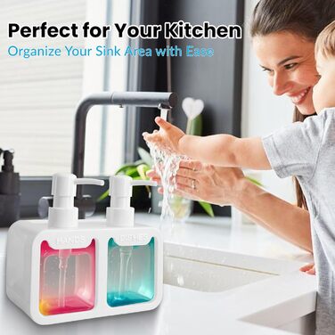 Набір диспенсерів для кухні: дозатор мийного засобу та рідкого мила з тримачем для губки та щітки - 4 в 1 органайзер для раковини (білий)