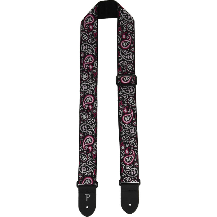 Гітарний ремінь Perri's Leathers з нейлону з жаккардовим малюнком троянд та черепів (бежевий, регульований) - для акустичної, бас та електрогітари, зроблене в Канаді